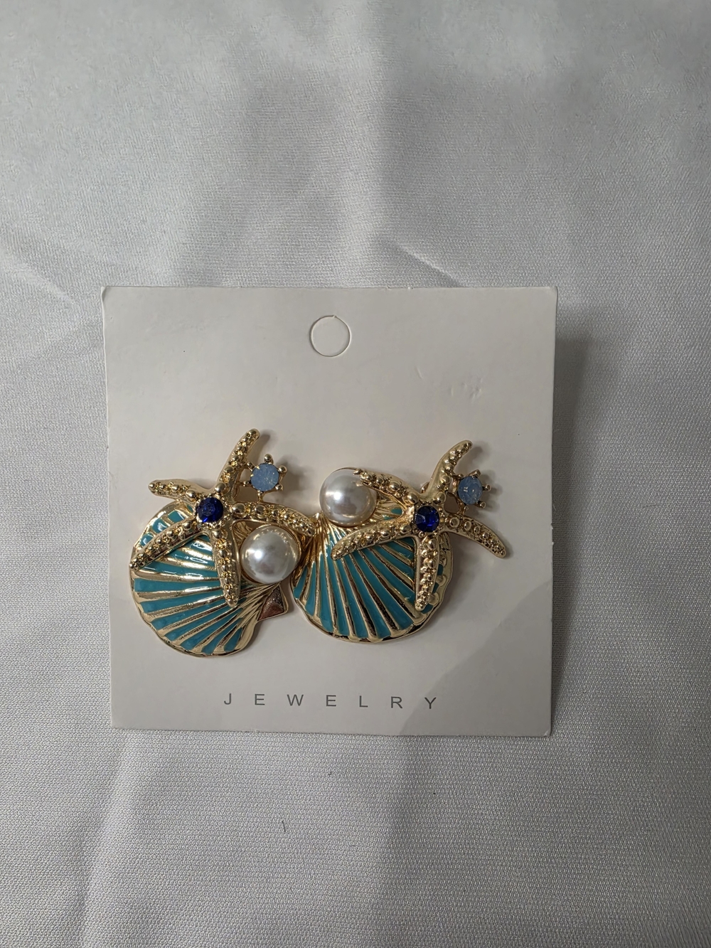 Gold-Tone Turquoise Shell & Starfish Pearl Drop Earrings